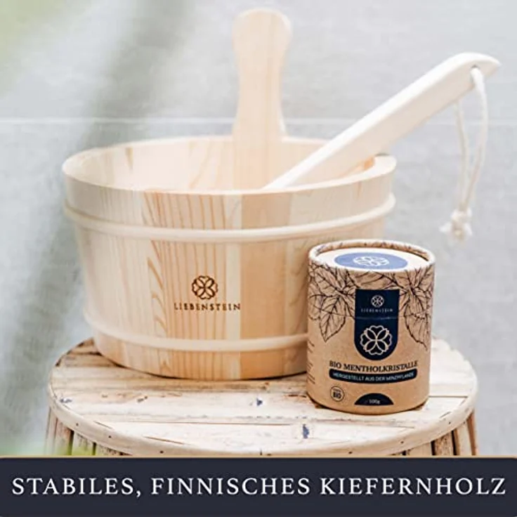 Liebenstein® Sauna Eimer mit Kelle [4L], handgefertigt aus finnischem Kiefernholz, wasserdicht mit PVC-Einsatz, hochwertiges Sauna Zubehör Set – Bild 5