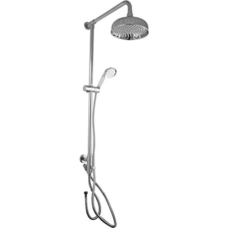PaulGurkes Duscharmatur PGSETRETRO1OA, Duschgarnitur aus massivem Messing mit verchromter Kopfbrause Ø 20 cm und Handbrause mit Keramikgriff, stufenlos verstellbar, 150 cm Brauseschlauch