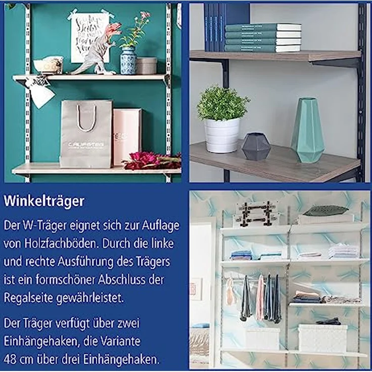 Element System 18133-00045 Winkelträger Regalträger 1-reihig - 2 Stück - 5 Abmessungen - 3 Farben-L = 18 cm-weiß-für Holzböden-Wandschiene – Bild 6