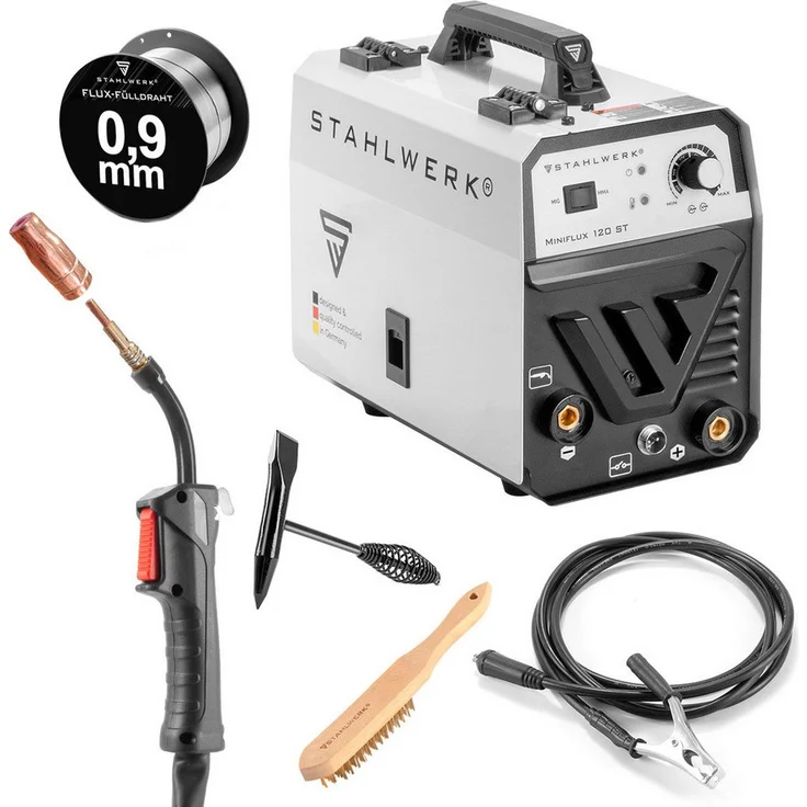 STAHLWERK Fülldrahtschweißgerät Mini FLUX 120 ST, 20-120 A, Packung, mit synergischem Drahtvorschub und ARC, MMA-Funktion - Preisvergleich – Bild 1