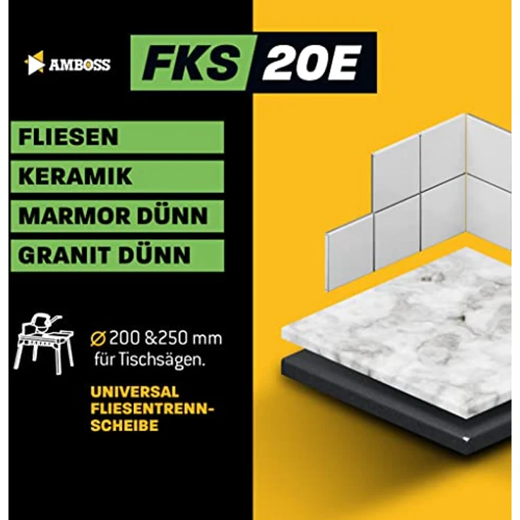 Amboss Diamant Trennscheibe Ø 200 mm x 25.4 FKS 20E - Trennen von Fliesen/Keramik/Granit/Marmor - Diamantscheibe/Diamanttrennscheibe Winkelschleifer – Bild 4