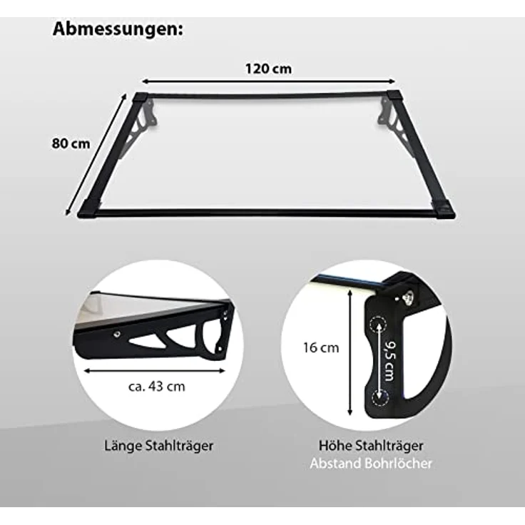 Trutzholm Aluminium Vordach II als Haustürvordach 120 x 80 cm schwarz Türdach Türvordach Haustürvordach Pultvordach – Bild 4