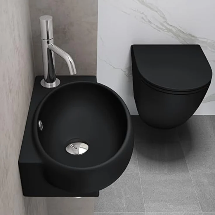 doporro Waschbecken Waschschale Keramik Wandmontage Brü001, Hängewaschbecken mit Lotus-Effekt, weiß – Bild 5