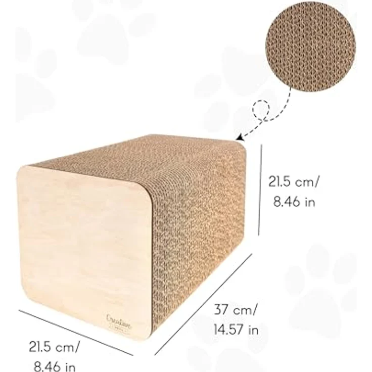 Creative Pets Katzen Kratzbrett, verstärkte Kratzpappe mit Sperrholz | Robustes, natürliches Kratzmöbel für Katzen | Maße 37 x 21,5 x 21,5 cm – Bild 5