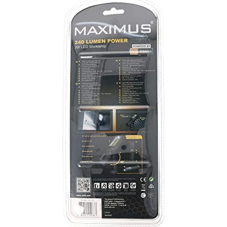 Maximus Arbeitlampe M-WKL-012-DU, LED COB Handlampe mit 240/60 Lumen, 90° drehbar, stoßfest und spritzwassergeschützt, inkl. 3xAA Batterien – Bild 8