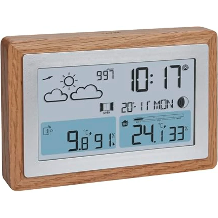 TFA Oak, Funk-Wetterstation, Wetterprognose, Temperatur- und Luftfeuchtigkeitsanzeige, Silber-Braun – Bild 4