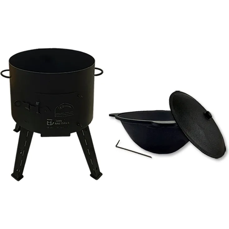 Olymp Handels GmbH Utschak mit Kazan 10 L, Outdoor-Kochset mit Gusseisen-Kazan und Feuerstelle, perfekt zum Schmoren und Braten