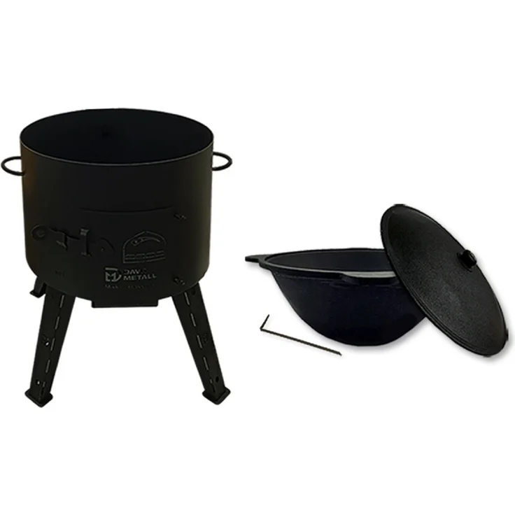 Olymp Handels GmbH Utschak mit Kazan 10 L, Outdoor-Kochset mit Gusseisen-Kazan und Feuerstelle, perfekt zum Schmoren und Braten