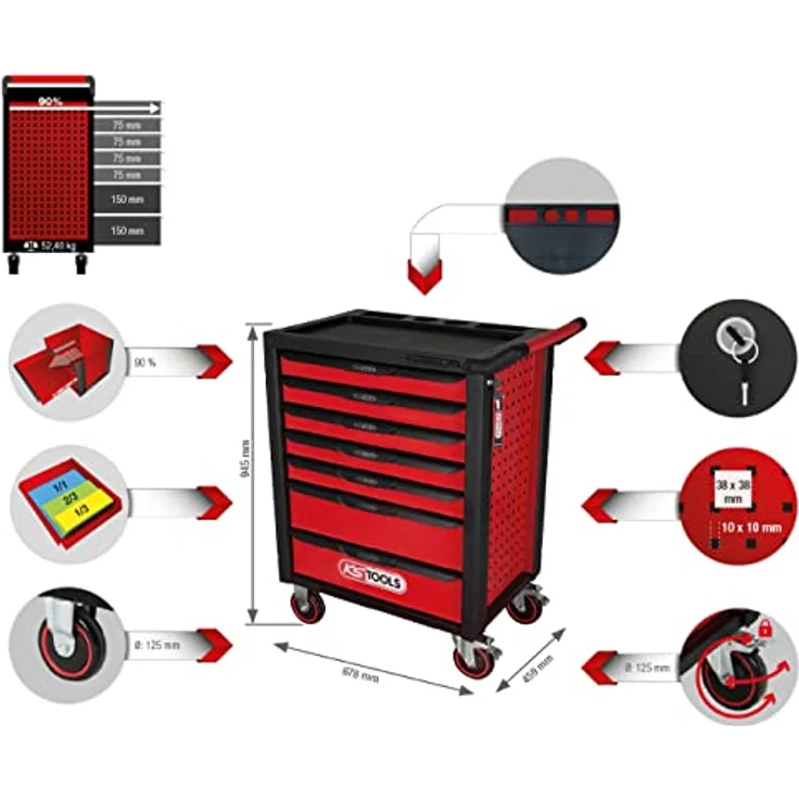 KS Tools 826.0007 RACINGline SCHWARZ-ROT Werkstattwagen mit 7 Schubladen – Bild 3
