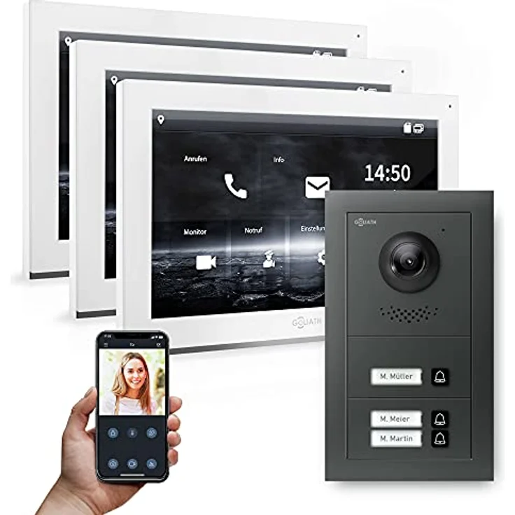Goliath Intercom GL-IPH300A IP Video-Türsprechanlage, 10-Zoll Monitor, HD-Kamera, anthrazit, für 3 Familienhäuser, Smartphone-App, Sicherheitsfunktionen – Bild 1