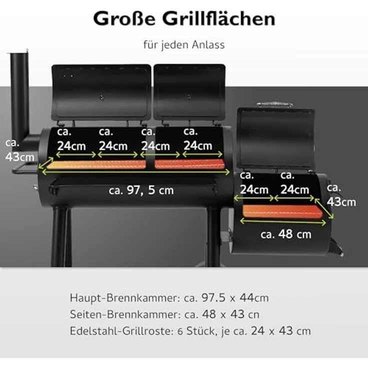Tepro Indianapolis Massiv Smoker Holzkohlegrill Garten Terrasse BBQ Luftzufuhr regelbar schwarz, 153 x 184 x 88 cm, Grillfläche 97,5 x 44 cm – Bild 4