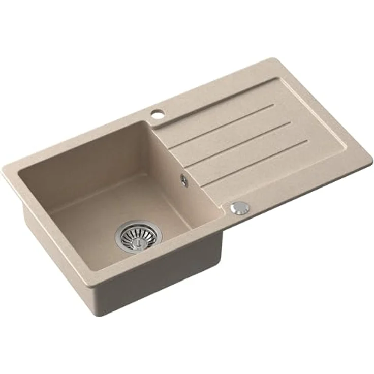QUADRON JOHNNY 111, Granitspüle Beige mit Hahnloch, Einzelbecken, 77x44x18,5 cm – Bild 1
