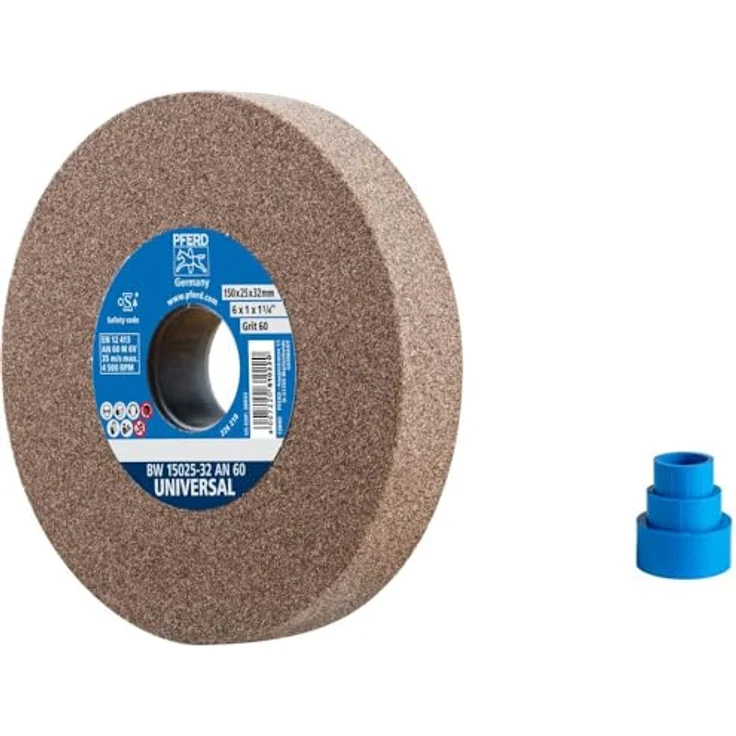 PFERD Schleifbockscheibe 150x25x32mm, Ausführung UNIVERSAL, Korngröße 60, Normalkorund, 39008427 – Universelle Schleifscheibe mit integrierten Reduzierhülsen (25-20-16mm) – Bild 2