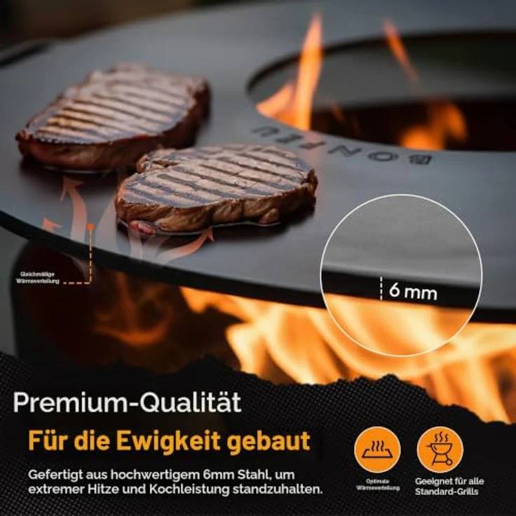 BonFeu Plancha Feuerplatte Ø80cm, 6mm dick, hochwertige Grillplatte für Feuertonne und Feuerschale, aus robustem Stahl – Bild 3