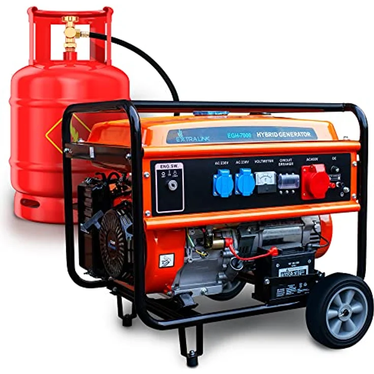 Extralink Stromerzeuger EGH-7000 leise Generator Notstromaggregat Benzin Stromaggregat, Metallgestell, 7000 W, 220V, 25 l - blau – Bild 2