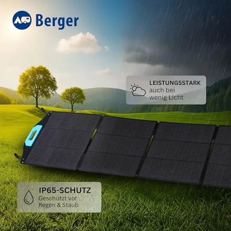 BERGER faltbares XT Solarpanel 200W mit Standfuß | Monokristallines Solar Panel für Camping & Outdoor, wetterfest, hohe Effizienz für Powerstation & Batterie – Bild 4