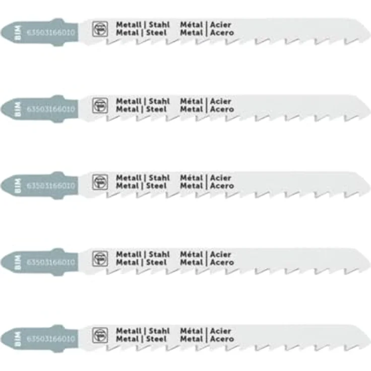 FEIN Stichsägeblatt F-IRON Jig 26 AS für Metall BIM 75 T1.2 MS SC, BiMetall, 8mm, 100mm, TPI 21, 5 Stk, gerade Schnitte, hohe Lebensdauer, blau – Bild 2