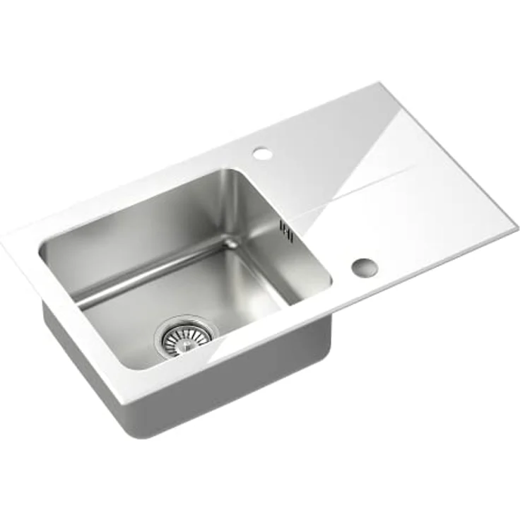 Quadron HUGH 111 Glasspüle Küche, 77 x 44 x 19 cm, Einzelbecken aus gehärtetem Glas, Weiß, rostfreier Edelstahl, fleckenbeständig und pflegeleicht – Bild 1