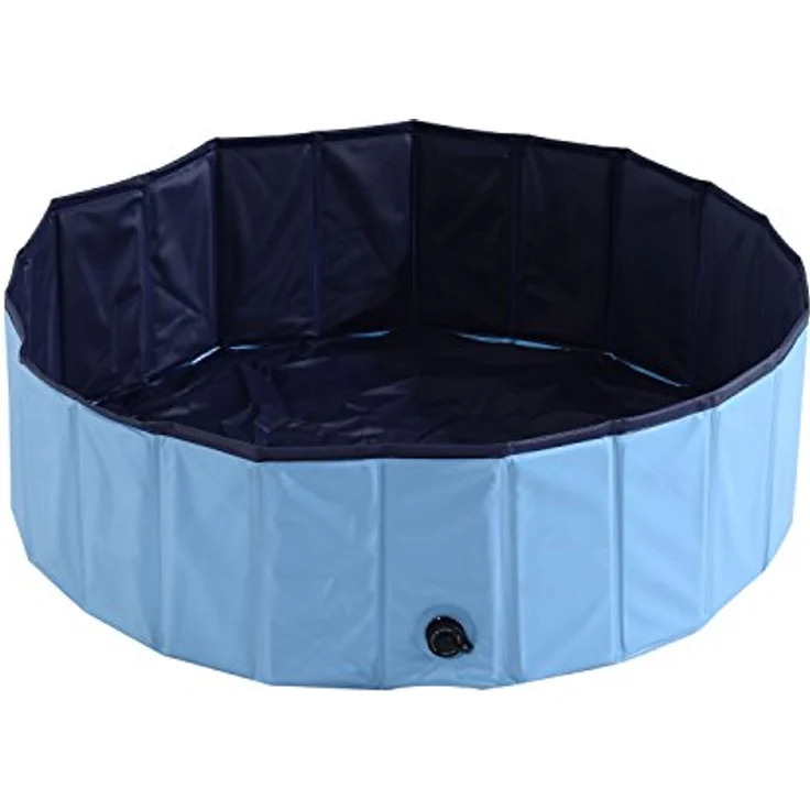 PawHut Hundepool Planschbecken Schwimmbecken Schwimmbad Hundebad, PVC+Holz, Blau/Rot, Φ100x30cm (Hellblau+Dunkelblau) - Preisvergleich – Bild 3