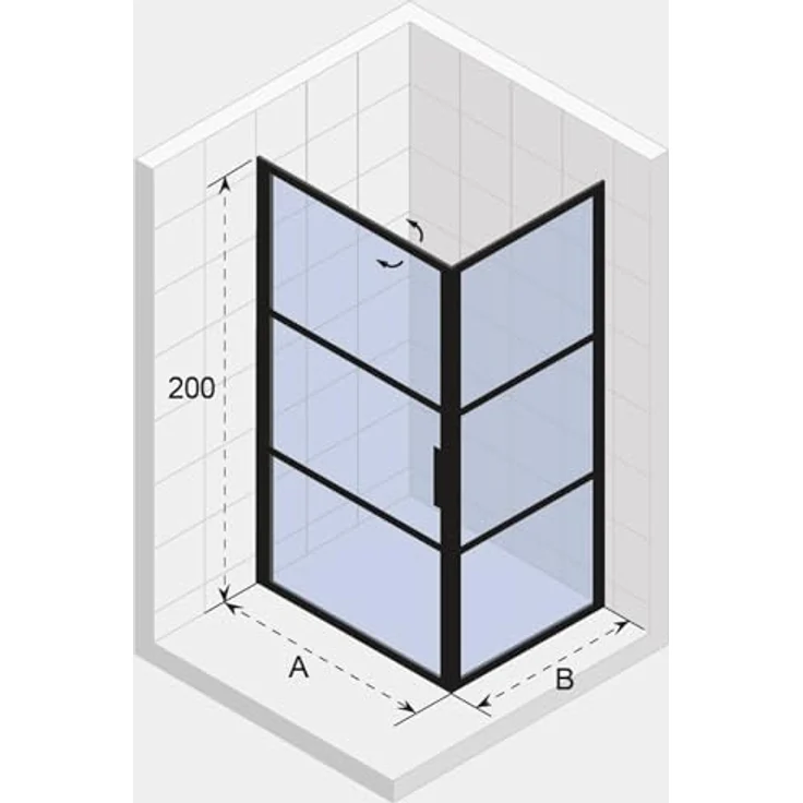 Riho Grid Dusche, 90x90x200 cm, Pendeltür aus klarem Sicherheitsglas, Rahmen in mattschwarz, Industrie-Design – Bild 7