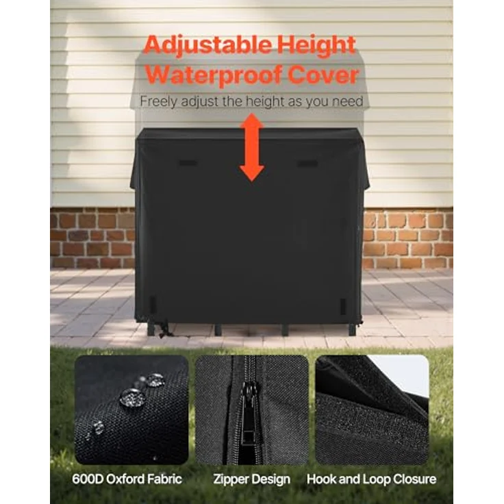 VEVOR Metall Kaminholzregal, 122x32x118 cm, max. Tragkraft 181 kg, wetterfeste Abdeckung aus 600D Oxford-Gewebe, ideal für Veranden und Gärten – Bild 4