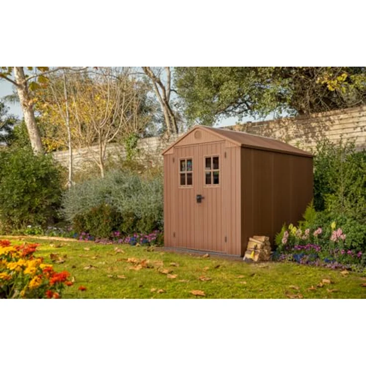 Keter Darwin 6 x 8 Gartenhaus, Holzoptik, Braun, wetterfest und wartungsfrei, 190 x 244 x 221 H cm – Bild 2