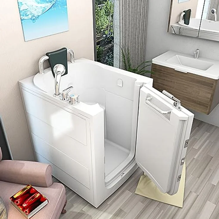 AcquaVapore S10-TH Senioren Badewanne, Sitzwanne mit Tür, schnelle Reinigung, Nackenstütze, extra tief, Edelstahlrahmen, glasfaserverstärkt – Bild 7