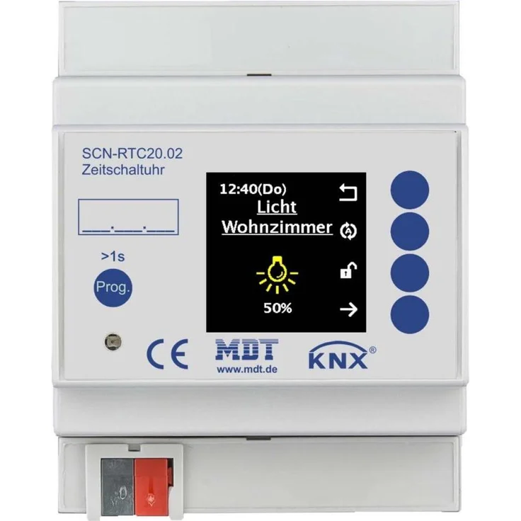 MDT SCN-RTC20.02, Zeitschaltuhr mit 20 Kanälen, Farbdisplay, 4TE, REG, Astroprogramm, Tages- und Wochenprogramm – Bild 1