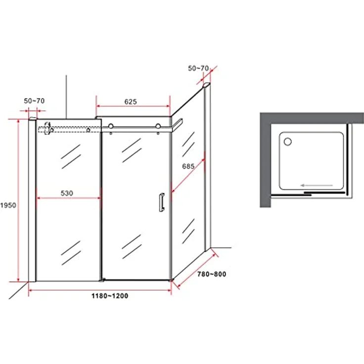 Aloni Eckdusche CRBL045-80120, 1-tlg., Schwarz matt 8mm, 80x120x195cm - Preisvergleich – Bild 6