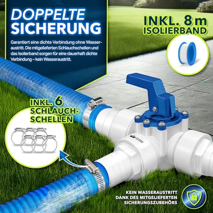 tillvex® Bypass Set Pool, 12-teiliges Zubehörset für Sandfilteranlagen, Wärmepumpen und Poolheizung, Ø32 & 38 mm Anschluss – Bild 2
