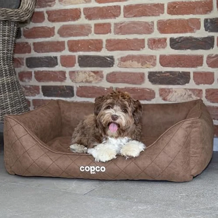 CopcoPet Hundebett Hugo in Velourlederoptik S 70x55cm Braun - Bequemes Hundekissen mit abnehmbarem Bezug & erhöhten Rändern – Bild 4