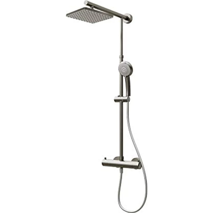 Schulte Duschsystem mit Sicherheits-Thermostat, Kopfbrause eckig, Edelstahloptik, Duschmaster Rain mit Regendusche EP9641 90