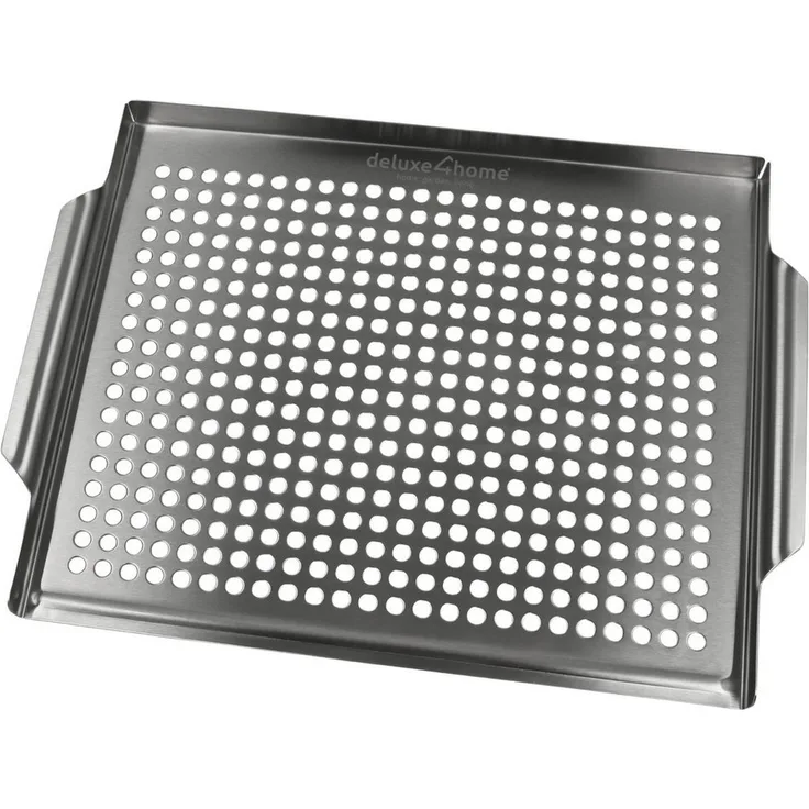 deluxe4home Grillplatte Grillschale Grillblech Edelstahl 40 x 30 cm I Für Grillgemüse & Fisch, Rostbeständig & Spülmaschinenfest - Preisvergleich