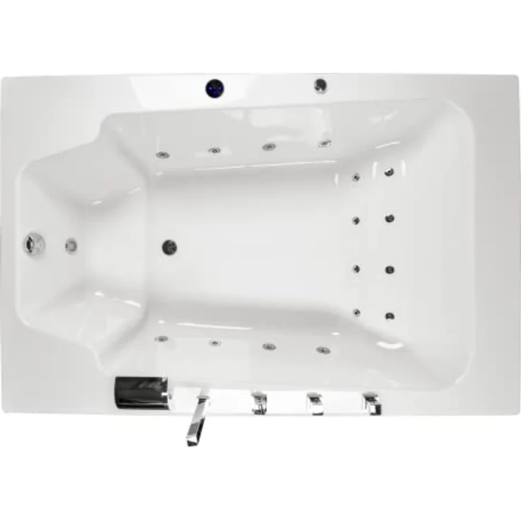Basera® Whirlpool-Badewanne XXL Milos 190 x 120 cm für 2 Personen, Komplett-Set, 16 Massagedüsen, Wasserfall, LED, Hochglanz Weiß - Preisvergleich – Bild 2