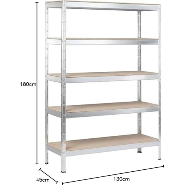 SCHULTE Regalwelt Schwerlastregal XL mit 5 Holzböden, Traglast pro Ebene 250 kg, 180x130x45 cm (HxBxT), verzinkt, Lagerregal, Kellerregal, Werkstattregal, Steckregal – Bild 4