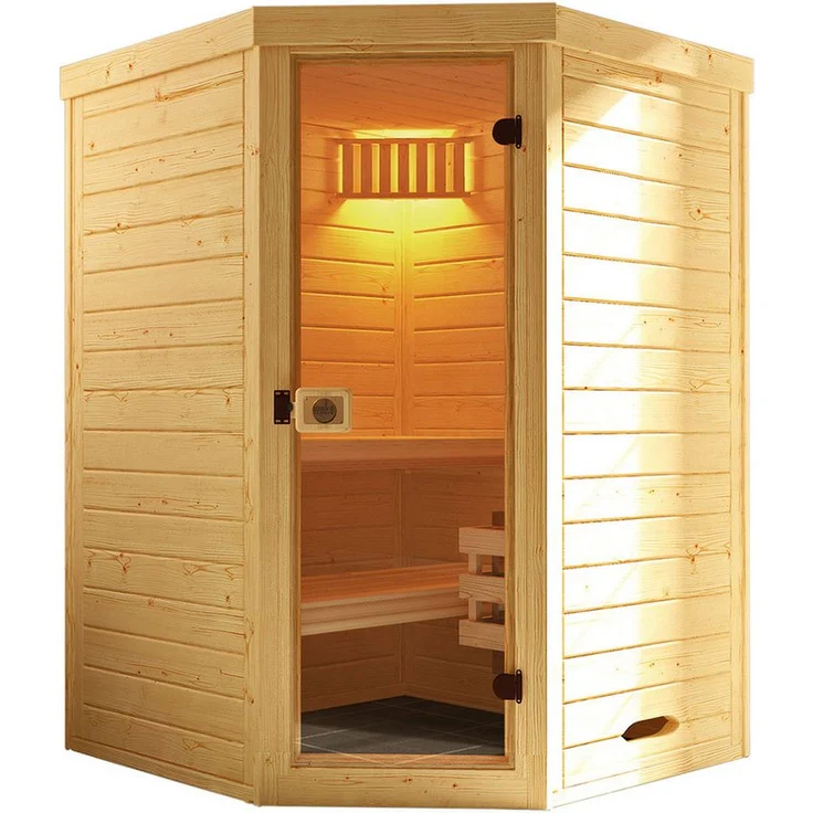 Weka Sauna Massivholz-Elementsauna LAUK, BxTxH: 144 x 144 x 200 cm, 38 mm, Blockbohlen, modern, Ganzglastür