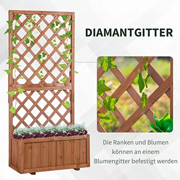 Outsunny Hochbeet Mit Rankgitter für Kletterpflanzen (Blumenkasten, 1 St., Pflanzkasten), Dekorative Konstruktion aus Tannenholz, Orange – Bild 3