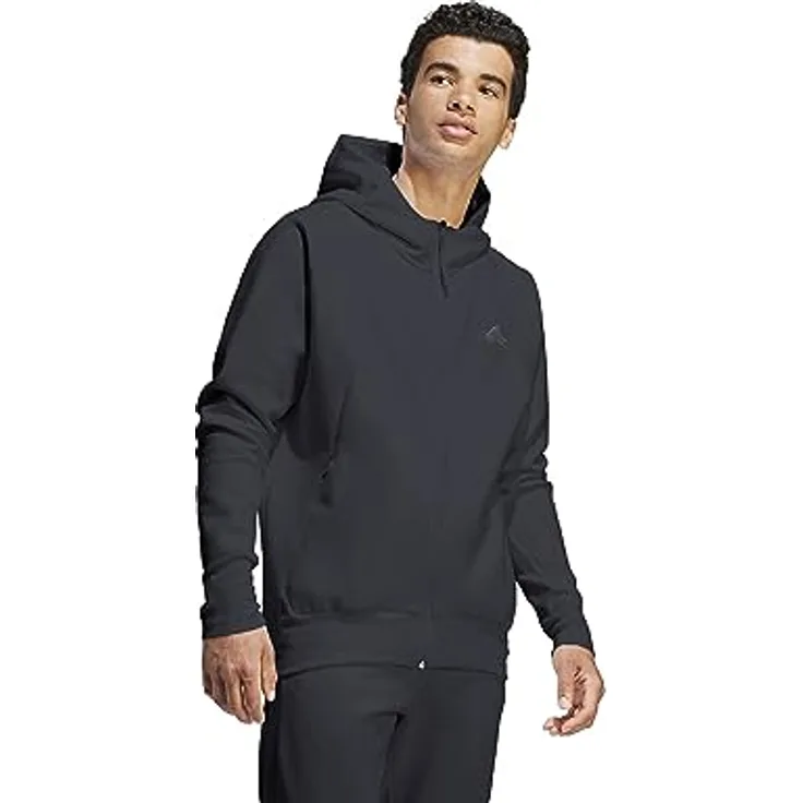 adidas Z.N.E Premium Full-Zip Laufjacke für Herren, Schwarz, L, mit Reißverschlusstaschen und Scubakapuze aus nachhaltigem Materialmix