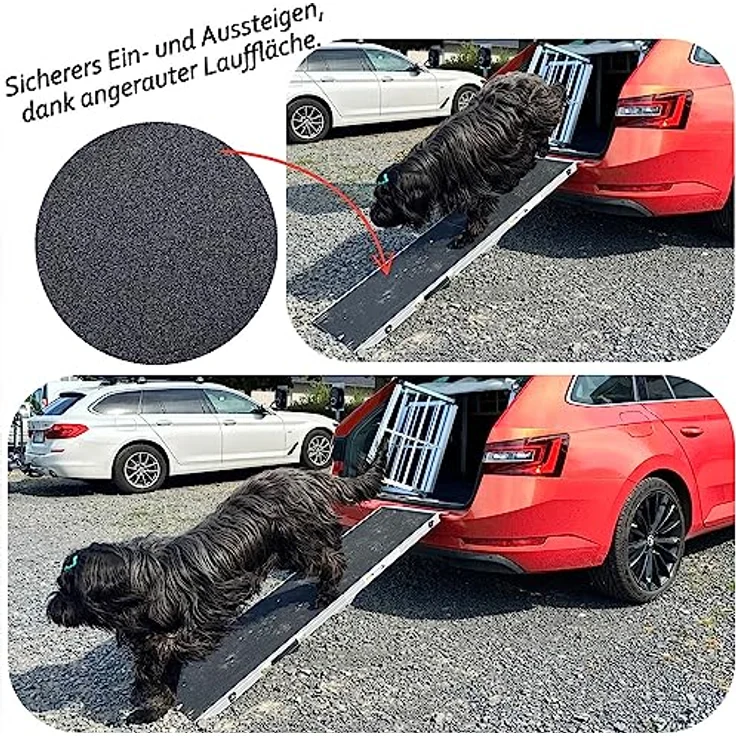 Petigi Hunderampe Hundetreppe Auto Kofferraum Treppen Rampe Einstiegshilfe für Hunde Klappbar Aluminium 155 cm, rutschfeste Oberfläche, hohe Belastbarkeit bis 150 kg – Bild 5