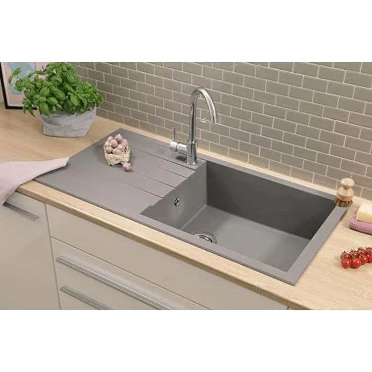 Respekta Houston Mineralitespüle Betongrau, 1 Becken Einbauspüle 100 x 50 cm, geeignet für Unterschränke ab 60 cm Breite – Bild 3