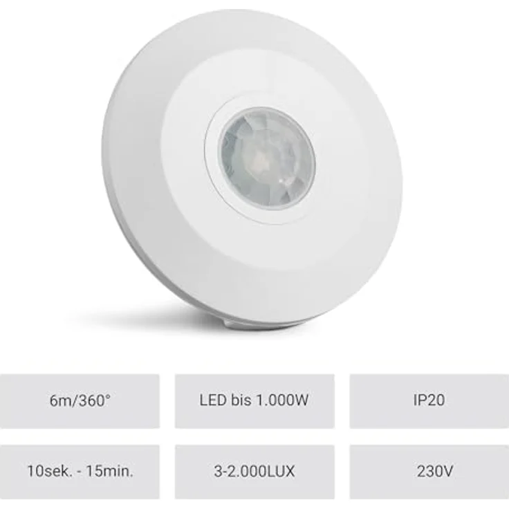 SEBSON® Bewegungsmelder Innen Aufputz - 2er Set - Decken Montage, programmierbar, Infrarot Sensor, Reichweite 6m/ 360°, Bewegungssensor LED geeignet, 3-Draht – Bild 2