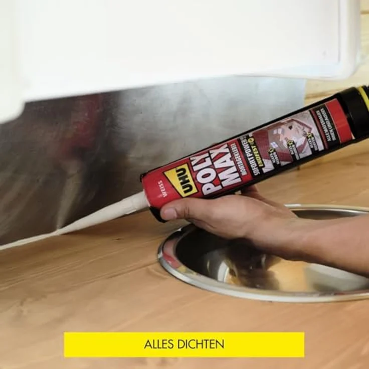 UHU Poly Max Montagekleber Power, universeller Dichtkleber in Grau, 425 g Kartusche, wasserfest und witterungsbeständig – Bild 6