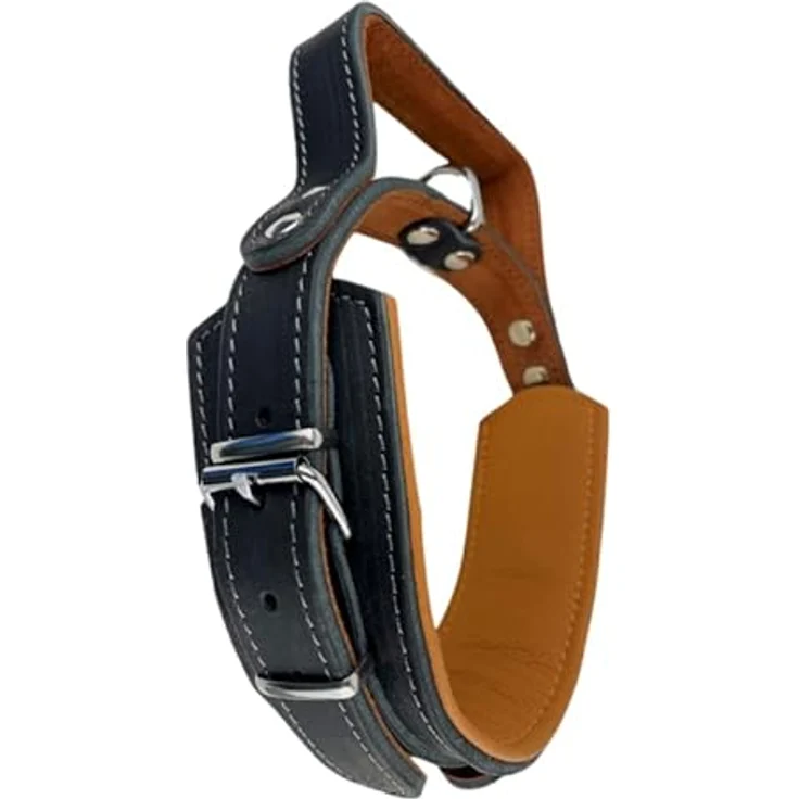 Hundehalsband mit Griff, Dickes qualitativ hochwertiges Leder 40cm bis 55cm x 60mm - Erziehungshalsband - Taktisches Halsband - bis zu 15cm verstellbar - weich gepolstert – Bild 4