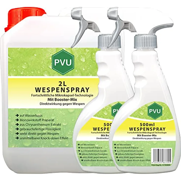 PVU Wespenspray 2 Liter + 2x500ml | Hochwirksames Wespengift aus reinen Chrysanthemum Extrakt, made in Germany