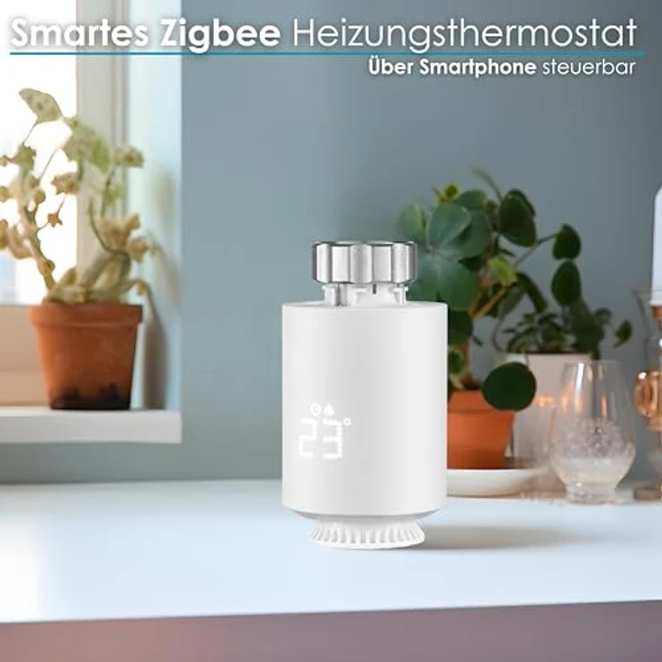Echos Smartes Zigbee Heizkörperthermostat, Smartphone steuerbar, energieeffizient mit Kindersicherung und Frostschutz – Bild 2
