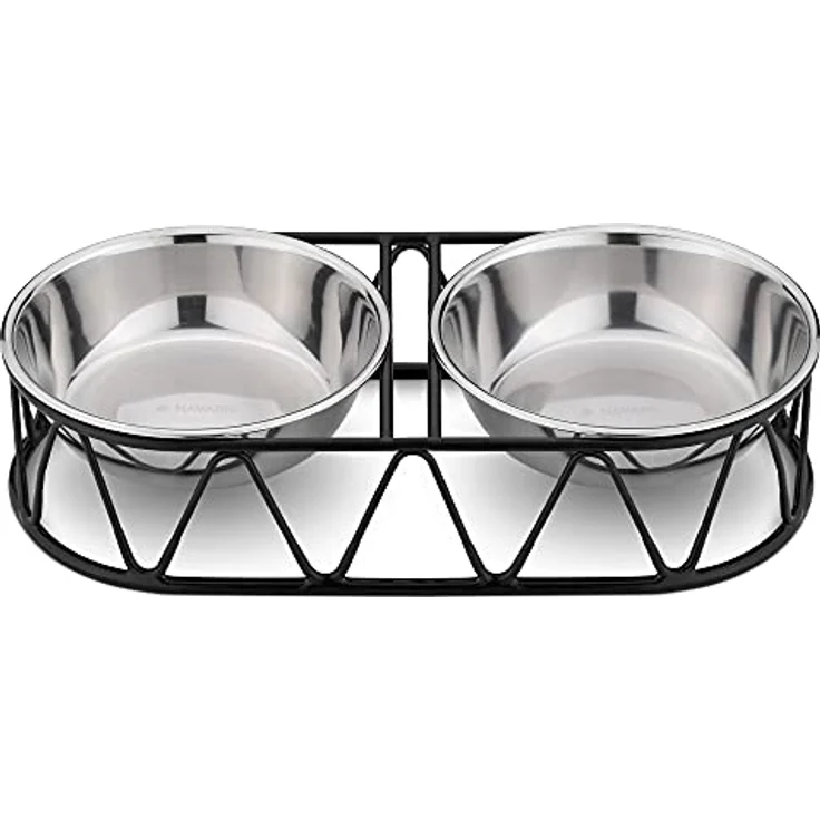 Navaris 2X Futternapf Katze mit Halterung - Futterstation Set Eisennapf für Katzen Hunde - Eisen Fressnapf Set Futterbar mit Edelstahl Halter – Bild 5