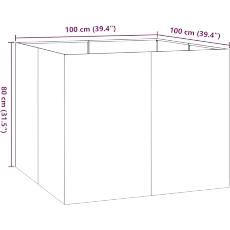 vidaXL Pflanzkübel 100x100x80 cm Edelstahl, großes Hochbeet mit viel Platz, korrosions- und rostbeständig – Bild 3