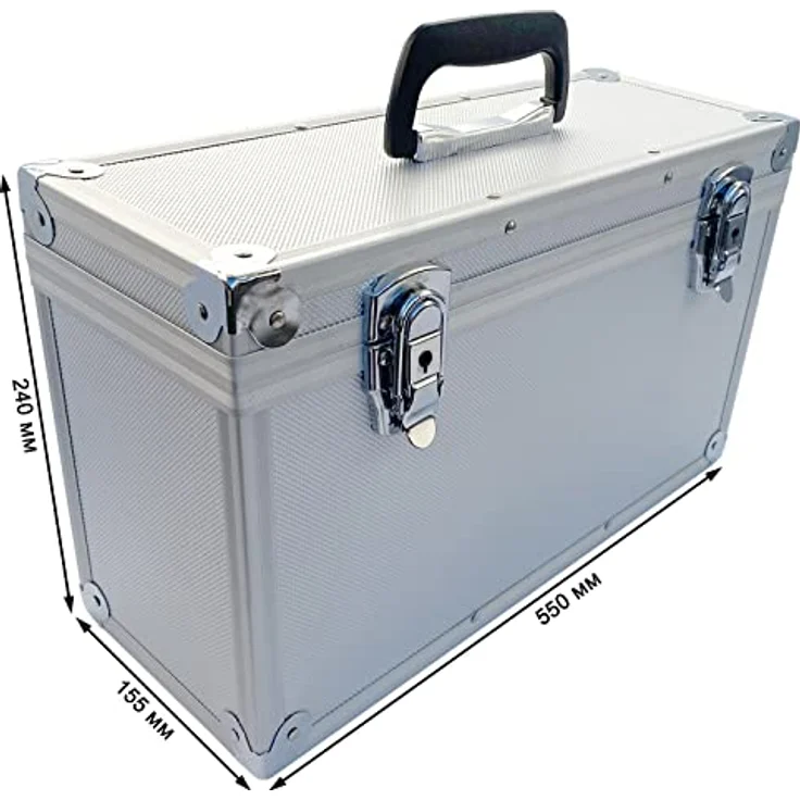 Aluminium Koffer Silber mit Würfelschaum Entnehmbarer Deckel Alu-Koffer Werkzeugkoffer (LxBxH) 550 x155 x 240 mm – Bild 2