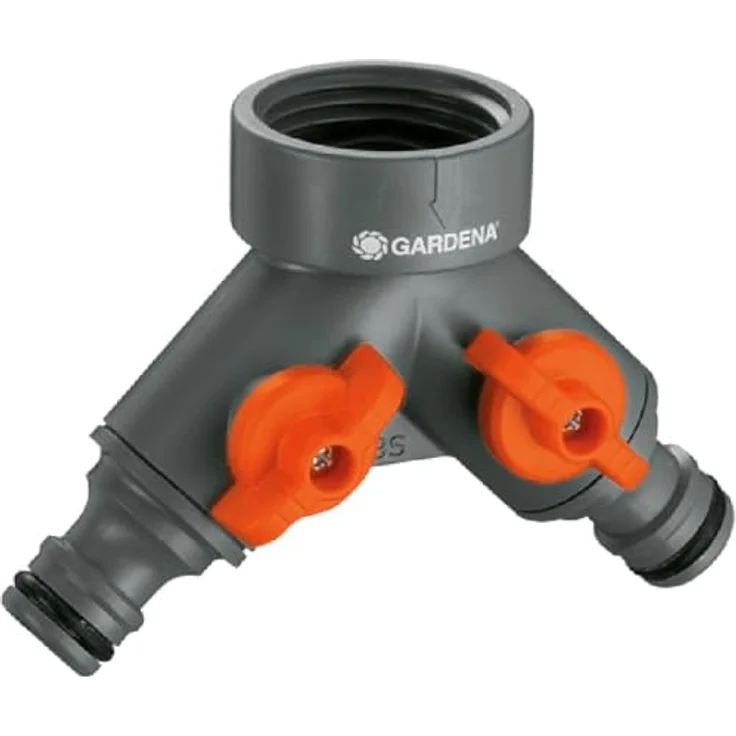 GARDENA 2-Wege-Ventil: Wasserverteiler für Wasserhahn mit 26.5 mm (G 3-4 Zoll) Gewinde, für gleichzeitigen Anschluss von zwei Geräten, beide Ausgänge regulierbar (938-20) Bewässerungszubehör – Bild 2