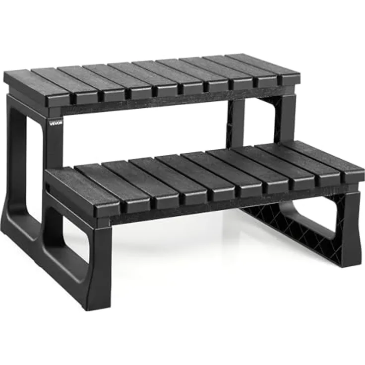 VEVOR 2-stufige Pooltreppe, PP-Leiter für oberirdische Pools, 599,44 mm breit, schwarze Außentreppe mit 145,15 kg Tragkraft und rutschfester Lauffläche